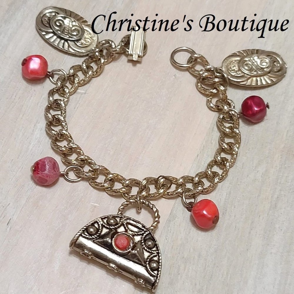 Vintage Handbag Charm Bracelet Goldtone